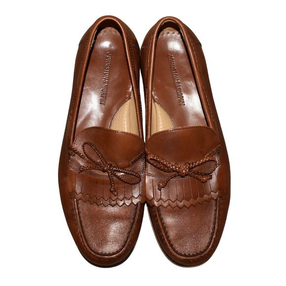 JOHNSTON & MURPHY $135 Brown Leather Kiltie Lace Loafer Slip On Men's 9W - Picture 2 of 7